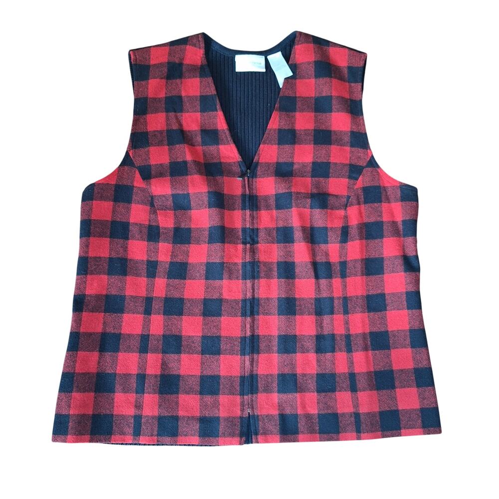 Vtg 90s Y2K Lizsport Liz Claiborne Buffalo Plaid Zip Vest Womens XL DS RARE New